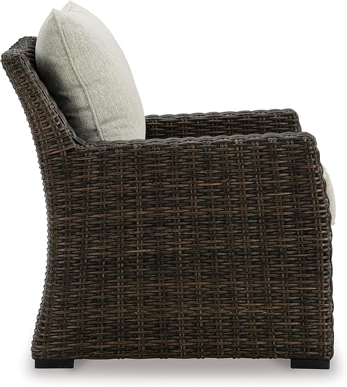Signature Design by Ashley Brook Ranch Casual Nuvella Weather Resistant Fabric Outdoor Lounge Chair with Cushion, Dark Brown & Beige