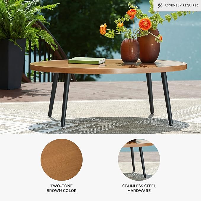 Signature Design by Ashley Horizon Hall Casual Outdoor Coffee Table with 4 Legs, Light Brown & Black