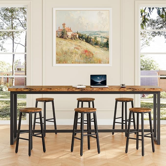 HOOBRO Bar Stools, Barstools Set of 4,Counter Height Barstools, 24.8" Bar Stools for Kitchen Island, Industrial Bar Chairs, for Dining Room, Kitchen, Bar, Rustic Brown and Black BF07BYP401G1