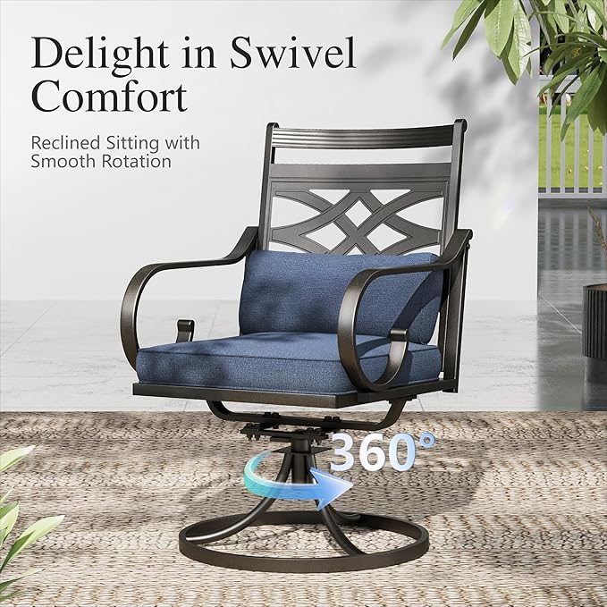Sophia and William Swivel Outdoor Patio Dining Set for 4, Outdoor Table and Chairs, Removable Seat Cushions, Black 37" Patio Dining Table,Blue