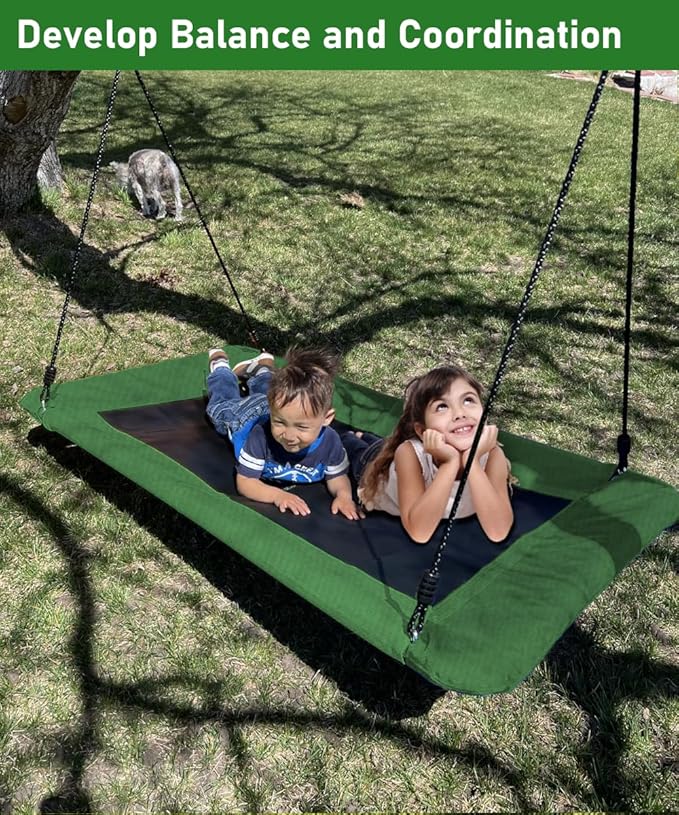 40" Retangular Tree Swing for Kids & Adults, Adjustable Platform Swing with Hanging Straps, 700lbs Capacity, Waterproof Giant Swings for Backyard Outdoor & Indoor Use, Green & Black