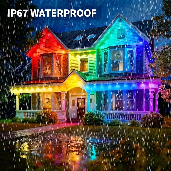 Permanent Outdoor Lights, 100ft Smart Eave Lights with RGB LED Light, IP67 Waterproof, App Control, DIY RGB Light for House Halloween Decorations
