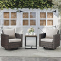 Belord Outdoor Bistro Set 3 Piece Wicker Swivel Rocker Patio Chairs, Oversize Outdoor Rattan Seating Set, Patio Swivel Glider Chairs Wicker Furniture with Metal Side Table for Porch Backyard, Brown