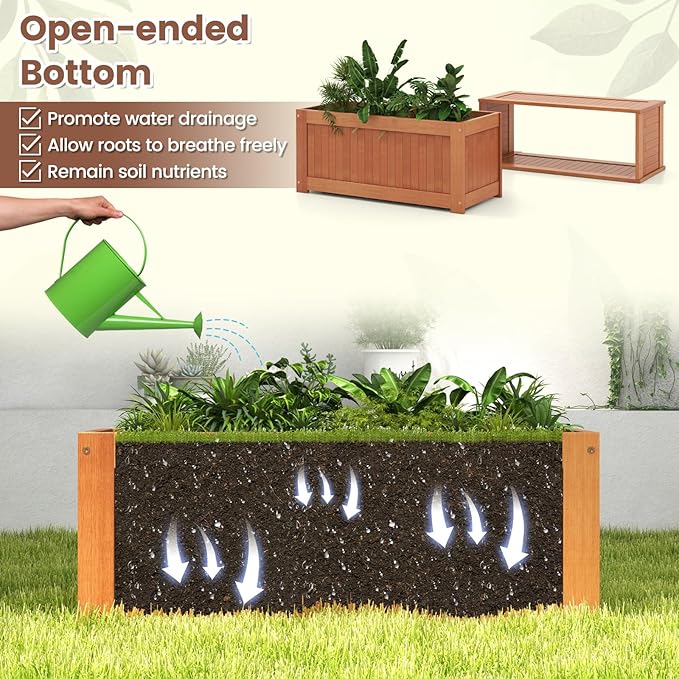Giantex Set of 2 Outdoor Bench, Wood Raised Garden Bed w/Open Base, Weather-Resistant Rectangular Deep Planter Boxes for Flowers Fruit Vegetable, Bench Seat for Porch Yard Balcony Lawn