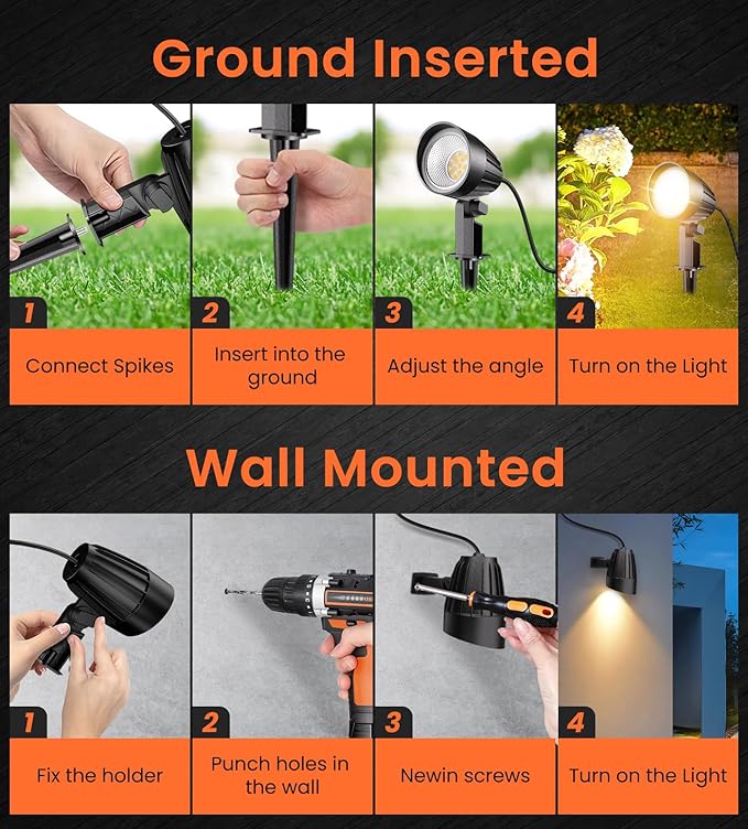 MEIKEE 7W LED Landscape Lights, 12V/24V Low Voltage Landscape Lighting IP66 Outdoor Spotlights Warm White Garden Lights with Connectors for Pathway Yard Patio 12 Pack