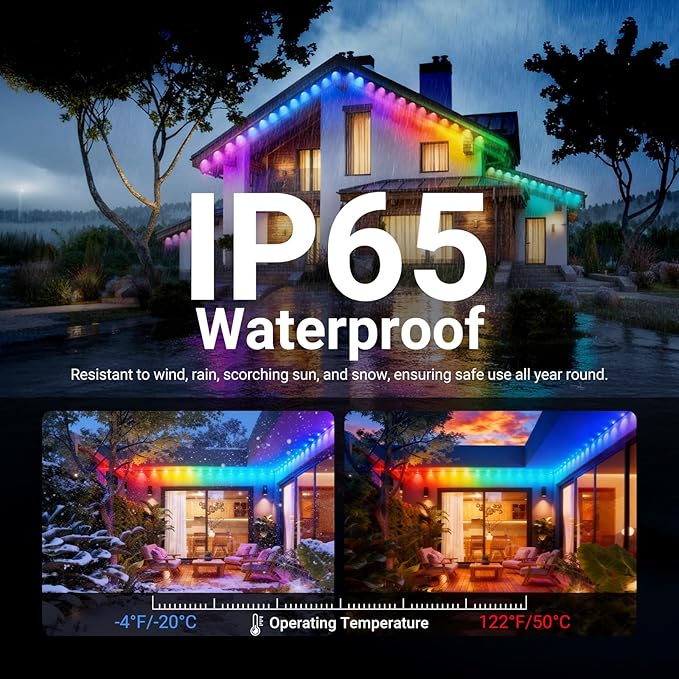 NEEWER 144ft Permanent Outdoor Lights for House Decor, Smart AI RGBCW Outside Eaves String Christmas Lighting with 90 LED Lights App Control 50+ Scenes IP65 Waterproof, Compatible with Alexa, NR02