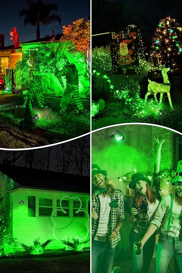T-SUN Green Spotlight Outdoor, Waterproof LED Landscape Lighting with US Plug, Easy Install 270° Adjustable Outdoor Spot Lights for Garden Tree Yard Decor, 2 Pack