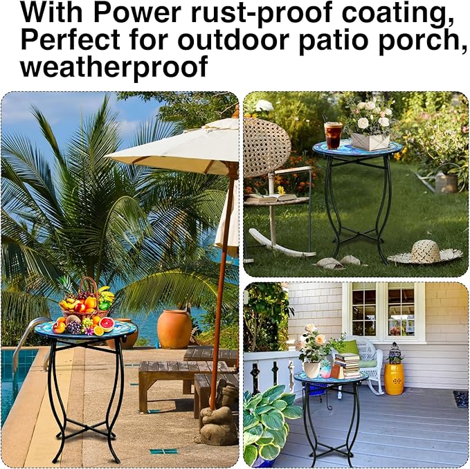 Fashion&cool Patio Side Table for Small Space, 14 Inch Weather Resistant Metal Side Table, Small Round End Table Accent Table for Patio Yard Porch Balcony Garden Bedside Plant Stand Indoor Outdoor