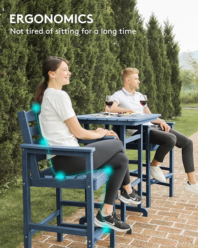 SERWALL 4 Pieces Outdoor Patio Bar Set with 9ft Umbrella, Outdoor HDPE Barstool and Table Furniture Set with Patio Umbrella, Blue