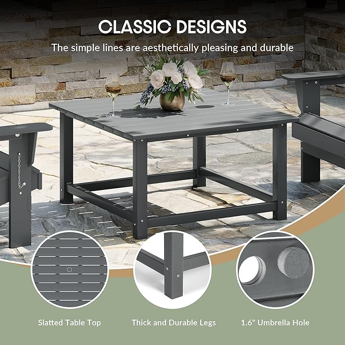 WestinTrends Malibu Low Outdoor HDPE Square Patio Coffee Table, Gray
