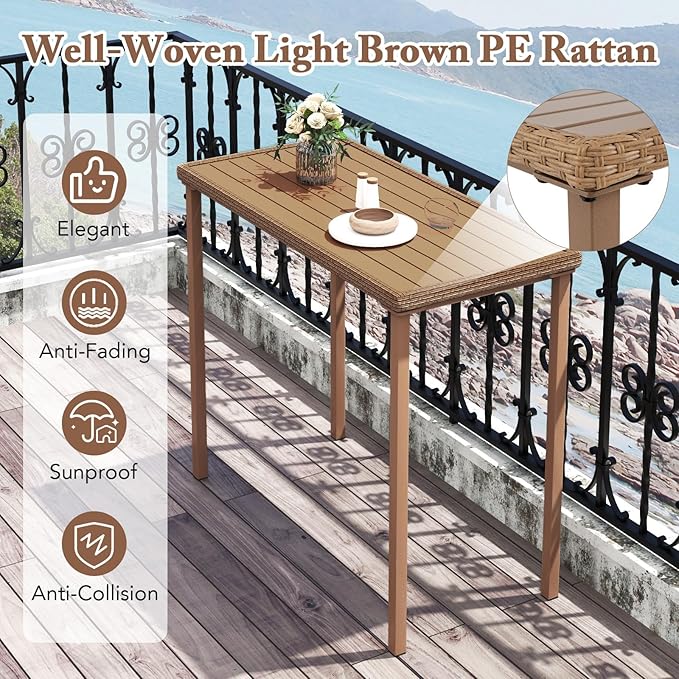 Tangkula Patio Bar Table, Heavy Duty Rectangle Metal Frame 48 Inches Outdoor Counter Height Table, for Backyard, Poolside, Balcony, Lawn
