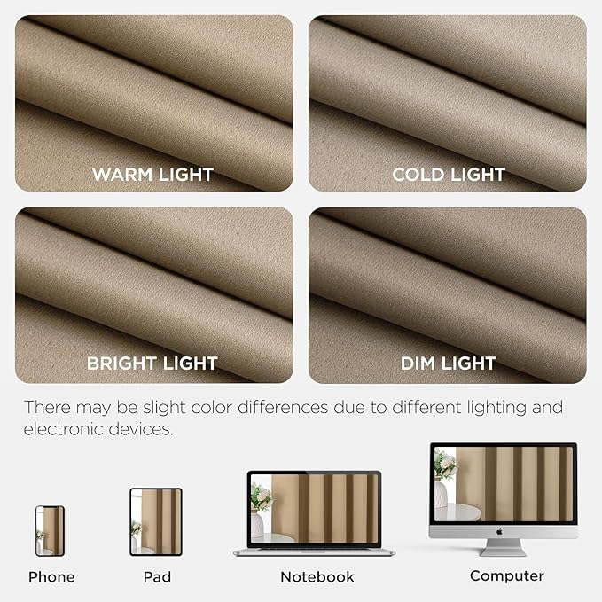 Joydeco Blackout Patio Sliding Door Curtains 108 Inches Long, Grommet Privacy Room Divider Curtains, Extra Wide Thermal Blackout Drapes for Bedroom Living Room (Light Beige, 80Wx108L, 1 Panel)