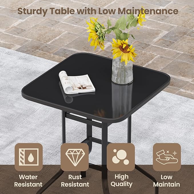 3-Piece Patio Bar Set with Textilene Swivel Bar Stools, All-Weather Bar Height Tempered Glass Table and Chairs for Lawn, Garden, Balcony, Deck, Backyard, Rustproof Frame