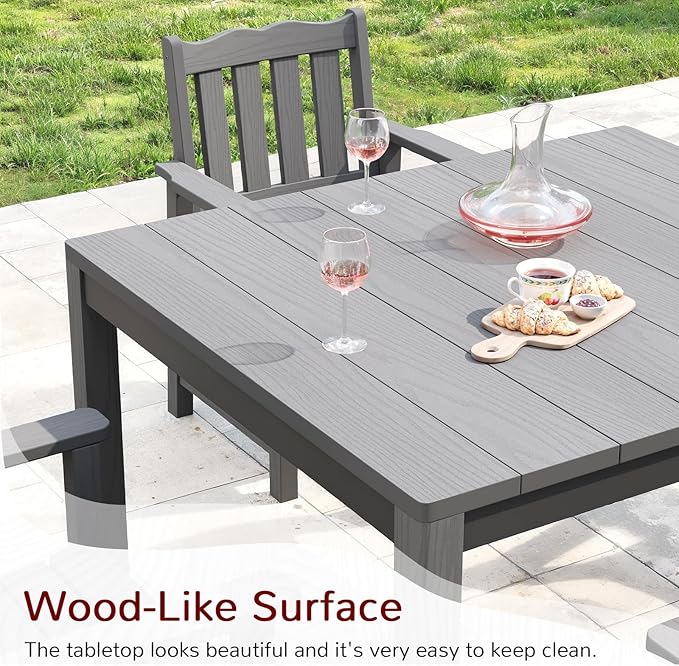 Stoog All-Weather Patio Dining Sets, 5 Pieces Outdoor HIPS Dining Table with Aluminum Frame, Patio Dining Table and 4 Chairs, Low Maintenance, Grey