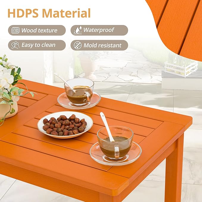 LUE BONA Outdoor Coffee Table Rectangle, HDPS Patio Coffee Tables for Outside, All Weather Patio Coffee Table with Slatted Tabletop for Deck, Garden, Balcony, Indoor or Outdoor Use, Orange
