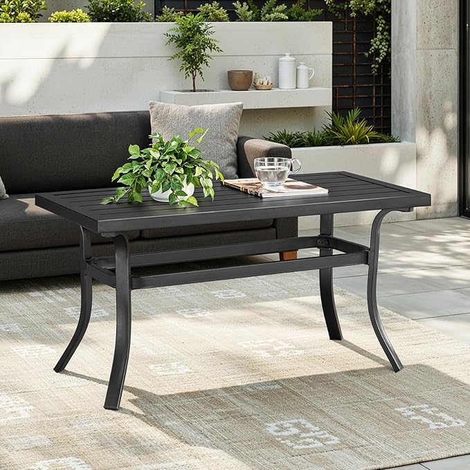 ONBRILL Small Metal Outdoor Coffee Side Table, Steel Coffee Tables for Patio, Outside, Garden, Balcony, Backyard and Living Room, Rectangle, Black