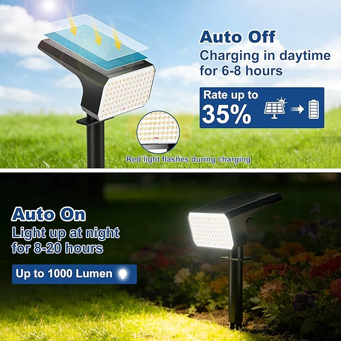 LANSOW Solar Spot Lights Outdoor Waterproof IP67, (2 Pack/90 LED/4 Modes) Solar Landscape Spotlights, 2-in-1 Solar Powered Flood Lights for Yard Garden Pathway Outside Tree, Auto ON/Off(Warm White)