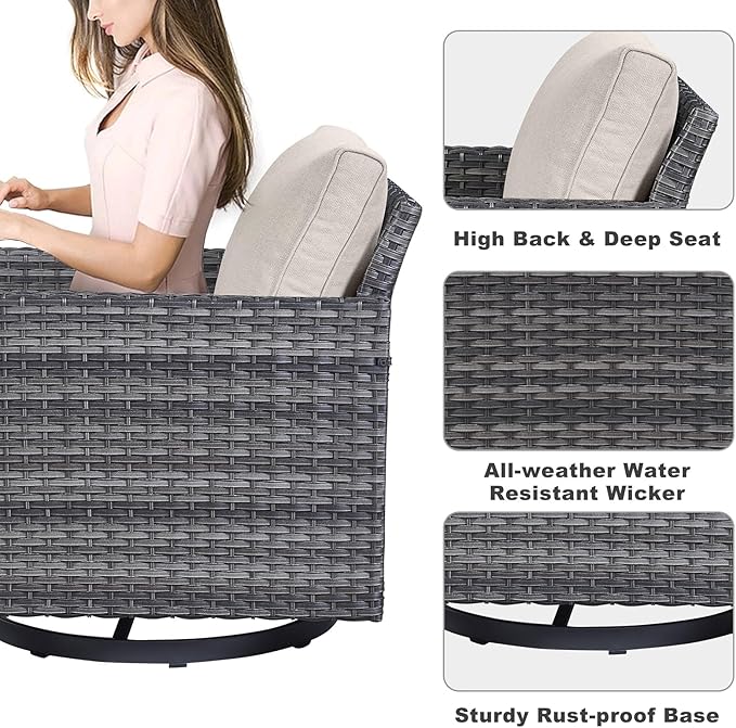 Belord Outdoor Sectional Sofa with 41" Propane Fire Pit Table - 9 Piece Patio Conversation Set with Storage Box and Swivel Rocker Chairs All-Weather PE Wicker Furniture Set Gray