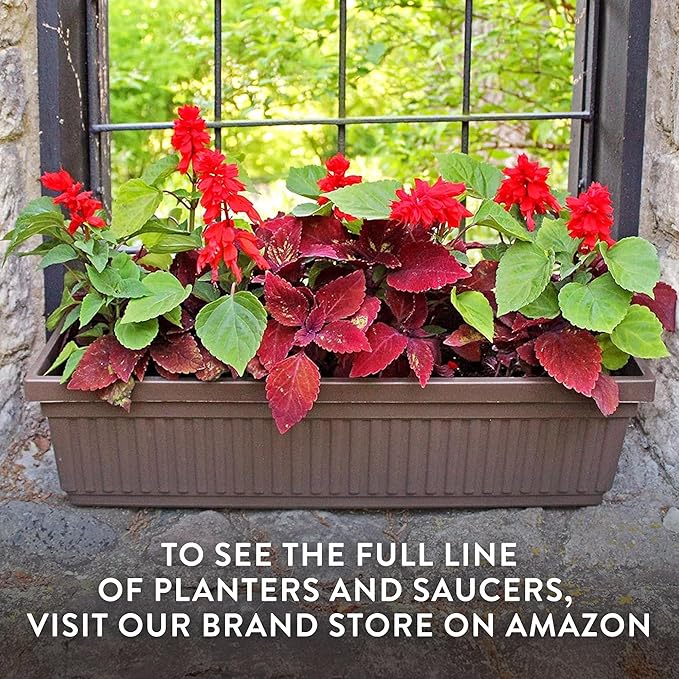 The HC Companies Venetian Window Planter Box w/Drain Plug - Long Planter Box for Windowsills, Balconies & More - Plastic Rectangular Outdoor Planters for Herbs & Flowers (18" Sandstone, Pack of 1)