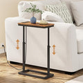 TUTOTAK End Table with Charging Station, Side Table, Tall Couch Table, Sofa Table, Living Room, Bedroom,Brown TB01BB084