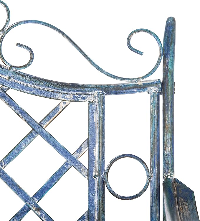 Safavieh PAT5017C Outdoor Collection Abner Antique Blue Wrought Iron 46-inch Garden Bench