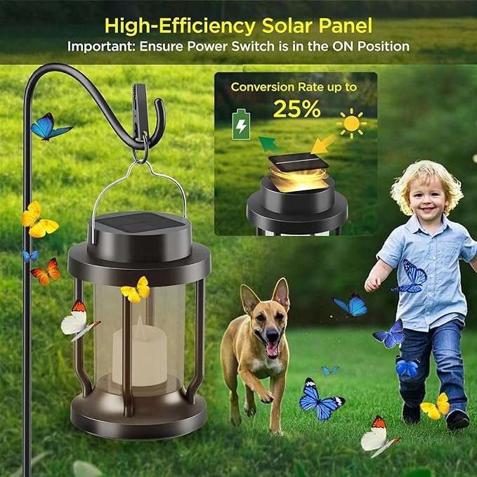 Solar Lantern Outdoor & Indoor Use – Hanging Solar Lights with Realistic Flickering Flameless Candle, Weatherproof for Gardens, Patios, Trees, and Lawns (Black + Gray, 1 Pack)