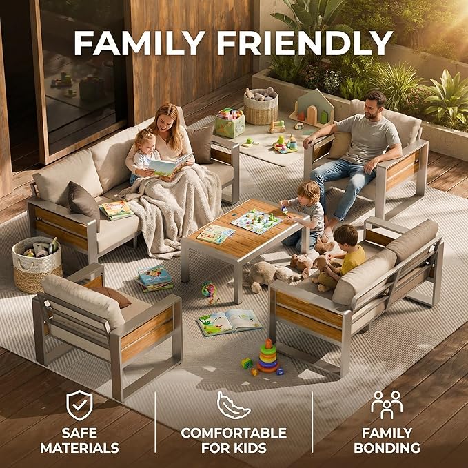 ZANDOR Aluminum Outdoor Patio Furniture - 2 Pcs Armchairs and Coffee Table, All-Weather Metal Modern Outside Furniture with Washable Thick Cushion for Garden/Backyard/Porch, Silver
