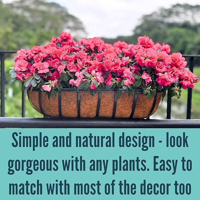 LaLaGreen Outdoor Wall Planter - 30 Inch, 2 Pack Black Metal Window Boxes Planters Attach to House, Large Flower Basket Deck Railings Hanging with Coco Liner Horse Troughs Fence Balcony Patio Porch