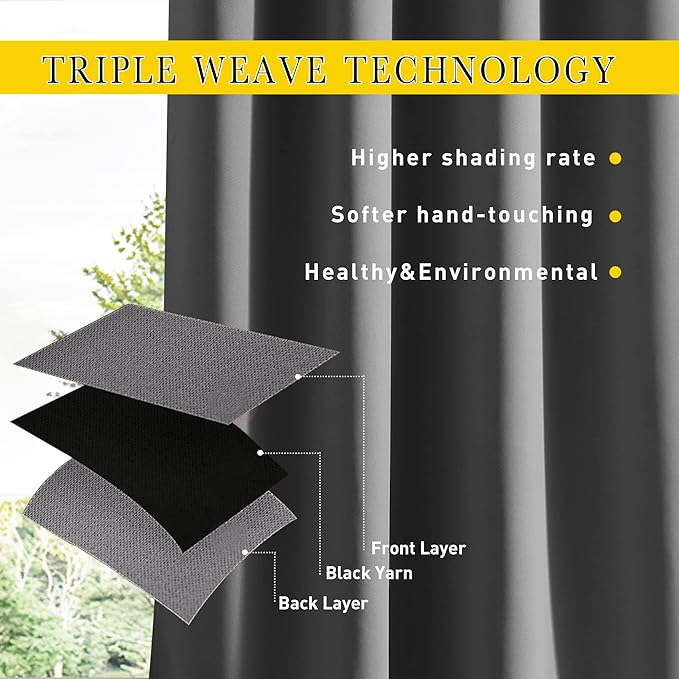NICETOWN 2 Panels Weighted Outdoor Curtains for Patio Waterproof & Windproof, Grommet & Back Tab on Top & Bottom Privacy Light & Sound Block for Pergola with Bonus Rope for Fixed, Grey, W46 x L72