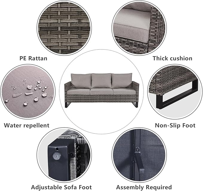 Belord 7 Piece Outdoor Furniture Patio Wicker Sofa Set, Oversize Outdoor Swivel Rocker Chairs with Rattan Ottomans, Conversation Sets Patio Furniture Come with Removable Washable Cushion Grey