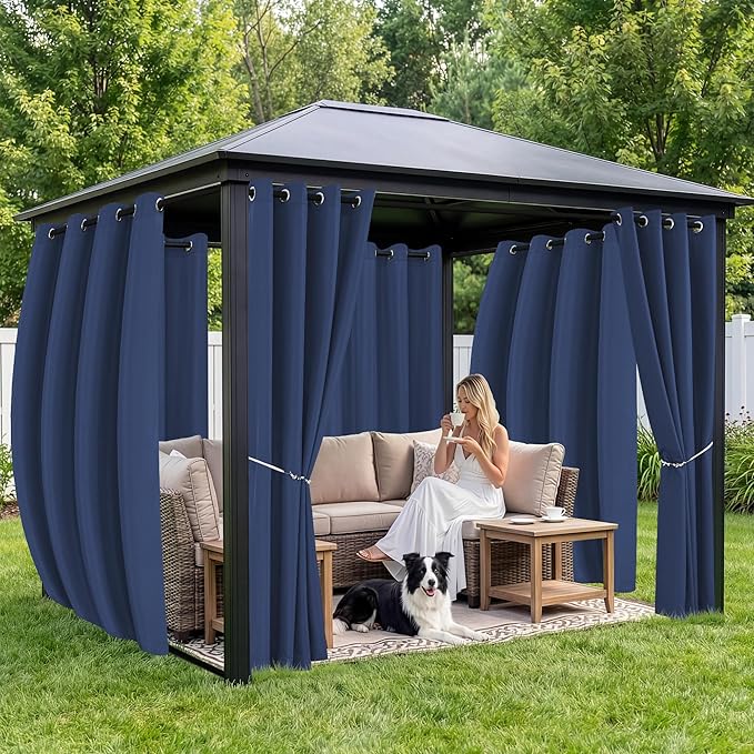 Outdoor Curtains for Patio Waterproof 6 Panels - Windproof, Privacy, Weatherproof Outside Drapes for Gazebo Pergola Porch, Grommet Top and Tab Bottom, 54x84 Inch, Navy