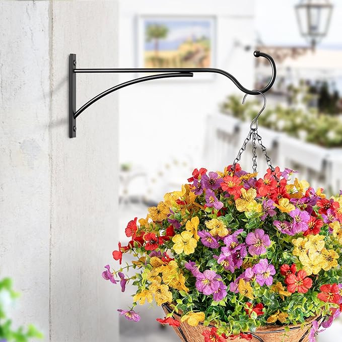 11 Inch 2 Pack Heavy Duty Plant Hangers Outdoor, Metal Plant Brackets for Hanging Baskets, Plant Wall Hooks for Bird Feeders, Wind Chimes & Lanterns, Premium Metal Hooks Matte Black, 30lbs Capacity