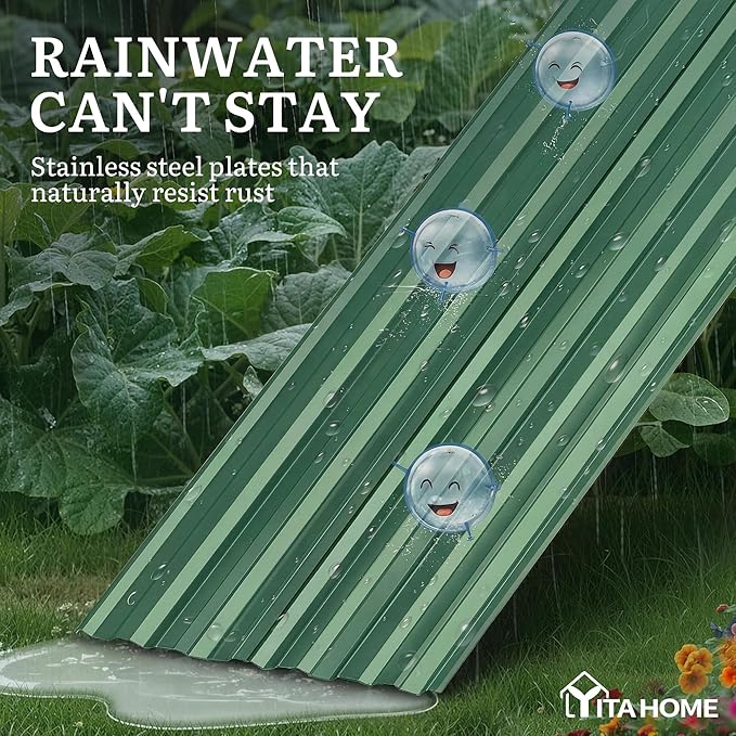 YITAHOME 4pcs 72x36x24 in Galvanized Raised Garden Bed Kit, Large Metal Planter Box with Gloves & Support Rod, Outdoor Flower Bed for Plants Vegetables, Green