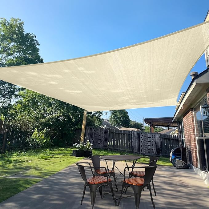SUNLAX Sun Shade Sail 10' x 10' Butter Cream Rectangle Canopy Sail Shade Cover UV Block Permeable Sunshade Outdoor for Patio Backyard (We Make Custom Size)
