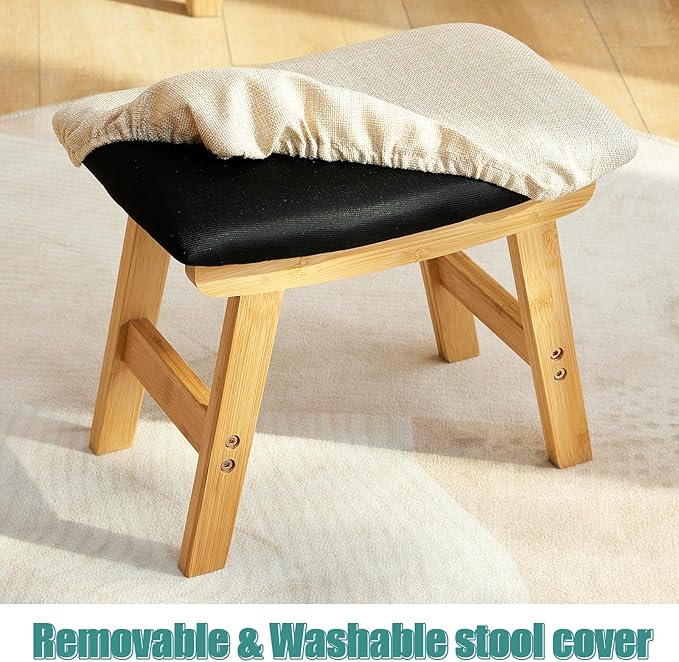 Pruple Foot Stools Ottoman, Purple Small Soft Footrest Ottoman with Wood Legs, Sofa Footrest Extra Seating for Living Room Entryway Office