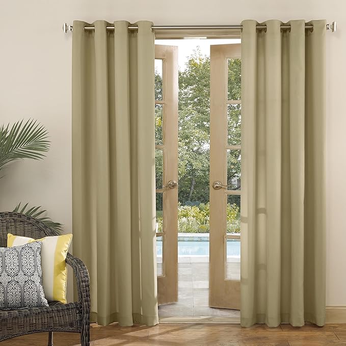 Sun Zero Marina Indoor/Outdoor UV Protectant Energy Efficient Grommet Curtain Panel, 54" x 84", Khaki