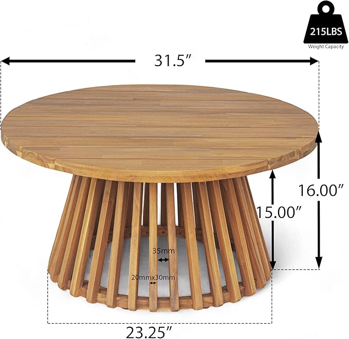 Merax Outdoor Acacia Wood Conversation Set - Patio 3-Seat Loveseat Sofa w/Coushion and Round Coffee Table for Backyard, Lawn, Balcony, Beige +Teak