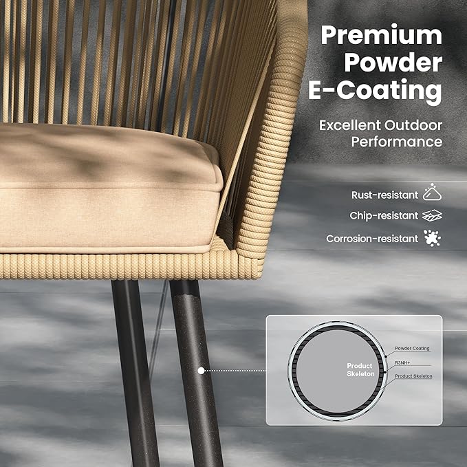 PHI VILLA 5 Pieces Outdoor Small Dining Set for 4, 31" Square Metal Pedestal Table with & Brown Wicker Chairs with Cushions, Modern Outside Dining Bistro Furniture for Patio, Deck, Backyard, Porch
