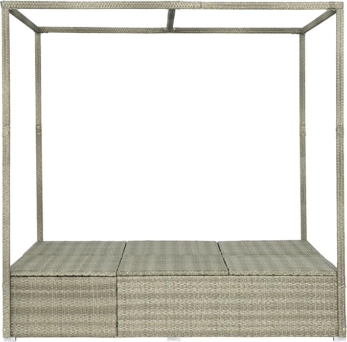 Harper & Bright Designs Adjustable Outdoor Sun Lounger with Canopy,Multi-Position Recline Patio Chair with Removable Cushion,Weather-Resistant Rattan Chaise Lounge for Poolside,Garden & Terrace,Orange
