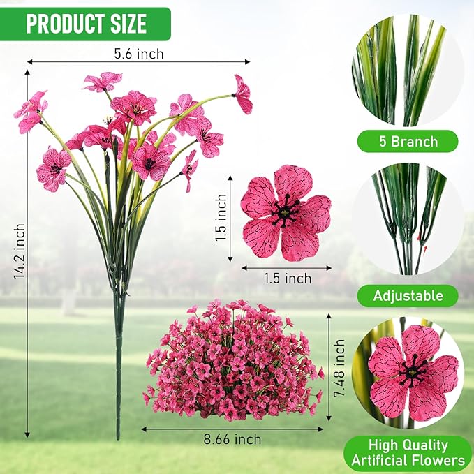 60 Pack Artificial Flowers Outdoor, Faux Silk Flowers for Outdoors Outside Front Porch Hanging Planter Window Box Garden Decoration(Mixed)