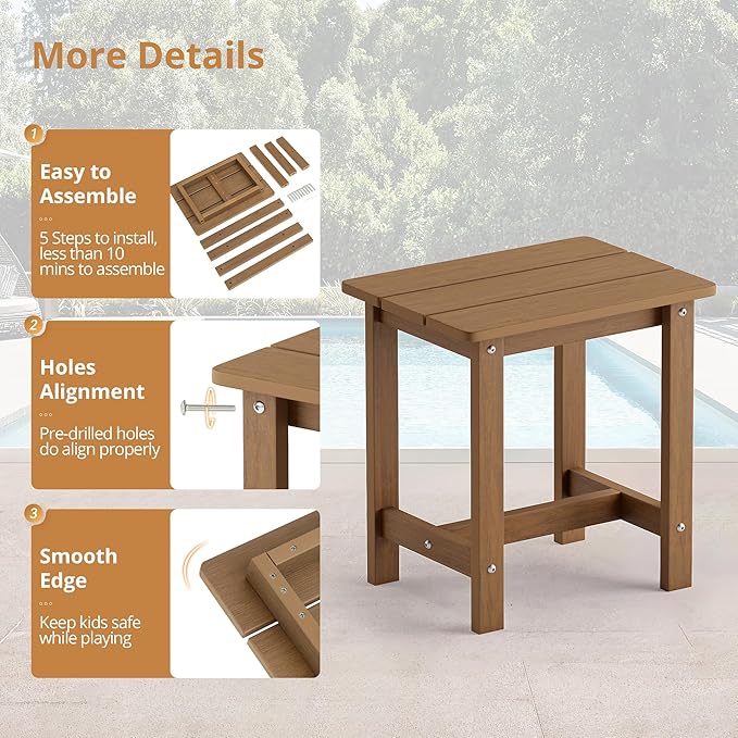 LUE BONA Outdoor Side Table Set of 2, HDPS Small Outdoor Table, Adirondack Side Table, Outside End Table for Patio, Porch, Deck, Pool, Weather Resistant/Easy Maintenance/Indoor or Outside Use, Brown