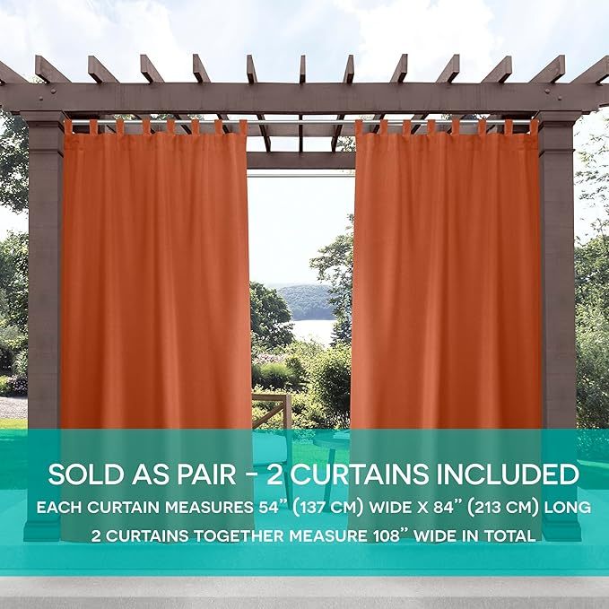 Exclusive Home Cabana Solid Indoor/Outdoor Light Filtering Hook-and-Loop Tab Top Curtain Panel Pair, 54"x108", Mecca Orange
