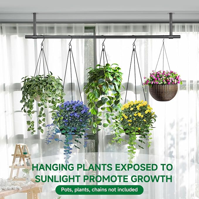 2 pcs Hanging Planters Rod – Plant Hanger Indoor for Window Ceiling, Hanging Plant Shelf for Wall Planter House Plants, Plant Shelves Metal Holder Bar 47.5In (Pots, Plants, Chains not Included)