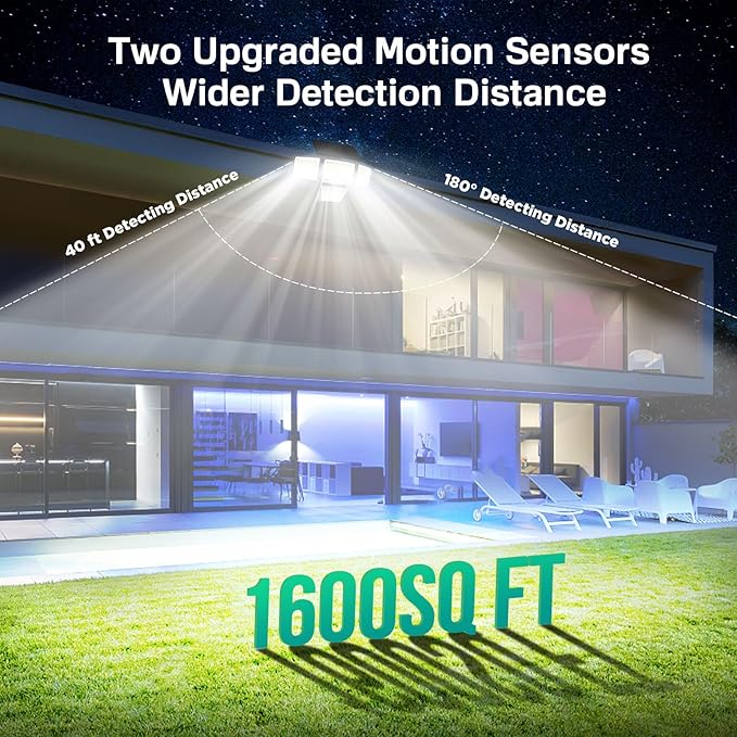 Solar Outdoor Lights - 3000LM 188 LED Motion Sensor Outdoor Lights, 4 Heads Security Light,IP65 Waterproof, Easy Install,270°Wide Angle Flood Wall Light with 3 Modes for Backyard Yard (2 Pack)