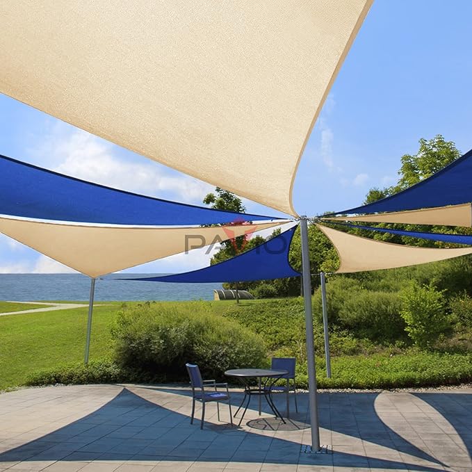 Patio Paradise 21' x 21' x 21' Sun Shade Sail Triangle Canopy Shade Cloth Fabric Sunlight Block Patio Pergola Cover HDPE Deck Awning for Outdoor Backyard Roof Shading, Beige