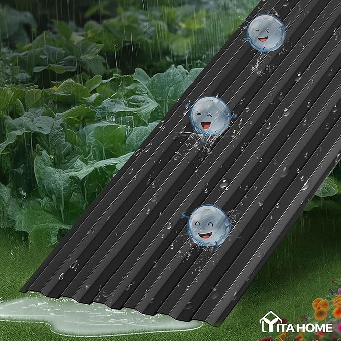 YITAHOME 6pcs 8x4x2 ft Galvanized Raised Garden Bed Kit, Large Metal Planter Box with Gloves, Safety Rubber & Support Rod, Outdoor Flower Bed for Plants Vegetables, Black