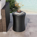 COSIEST Outdoor Side Table Black, Round MgO Concrete Side Table, Lightweight Outdoor Accent Table with Faux Natural Slate Rock, Cylinder Patio Table Top Plant Stand for Garden and Deck