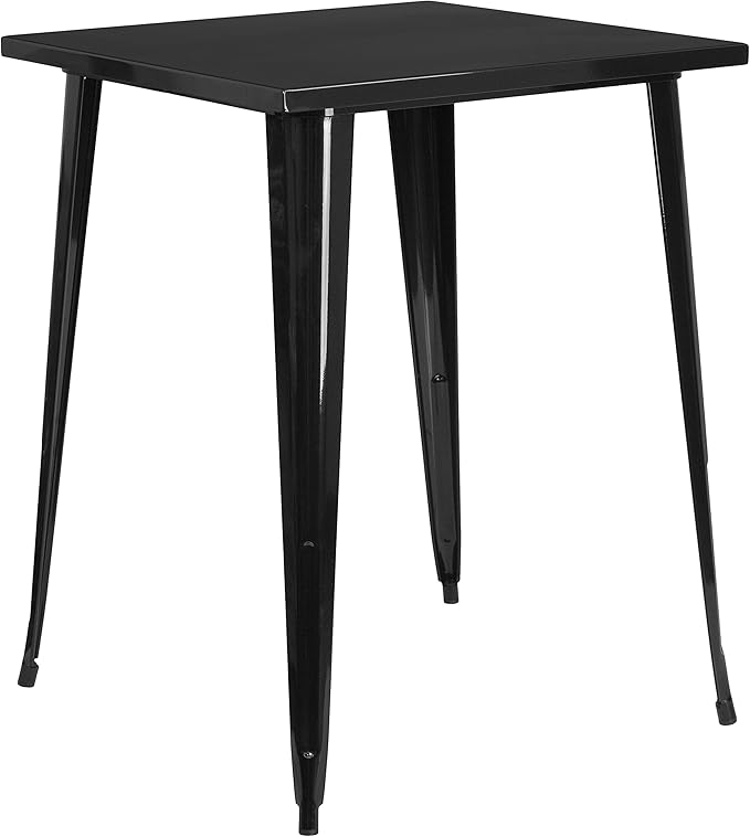 EMMA + OLIVER Commercial Grade 31.5" Square Black Metal Indoor-Outdoor Bar Height Table