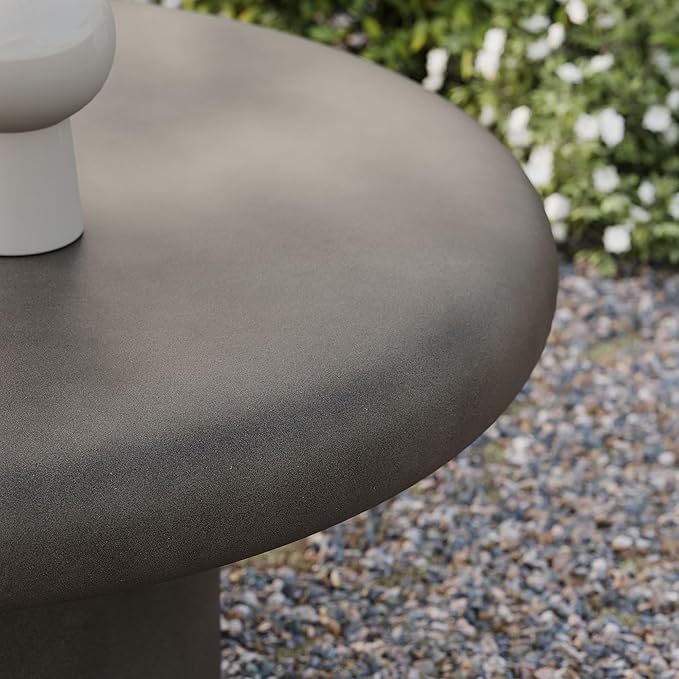 Modway Argos Round Concrete Coffee Table in Gray - Cement Low Coffee Table for Sitting on The Floor - Weather Resistant Stone Patio Coffee Table - Indoor Outdoor 34 Inch Center Table