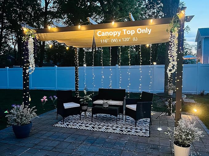 Pergola Shade Cover Replacement Canopy Top Compatible with 10 X 12 ft 6-Bar Pergola Frames - Beige (Canopy Size 116" W x 120" L, Canopy Top Only)